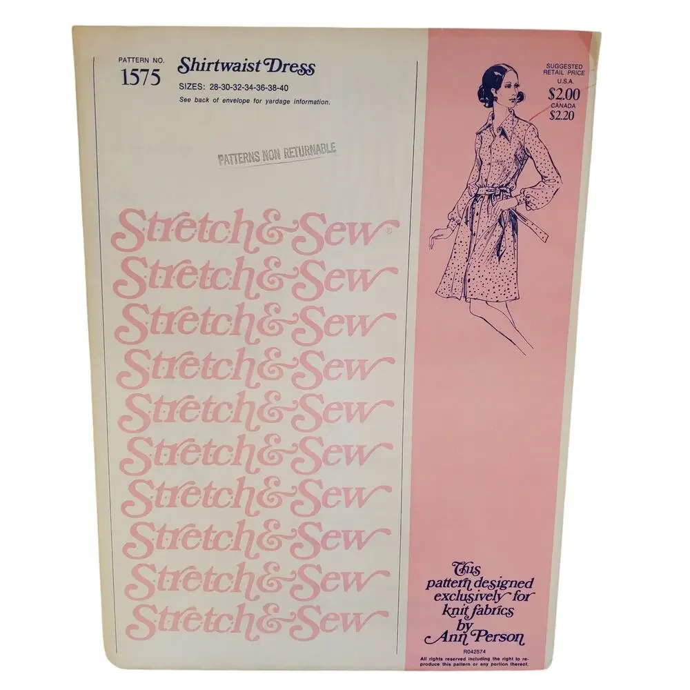 Stretch & Sew Shirtwaist Belted Dress Sewing Pattern UNCUT Vintage Ann Person